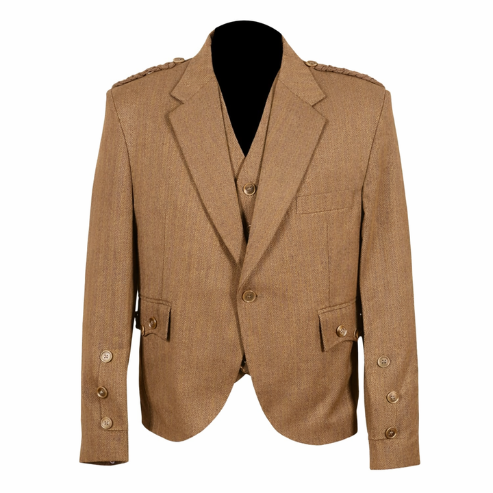 Gold Brown Arrochar Tweed Kilt Jacket - Masterfully Tailored