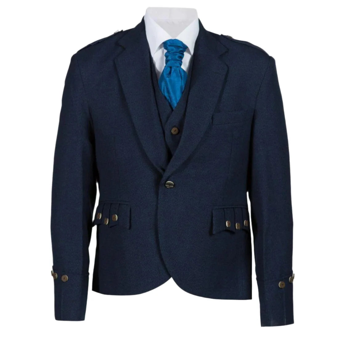 Men's Scottish Navy Tweed Argyle Jacket & 5-Button Vest